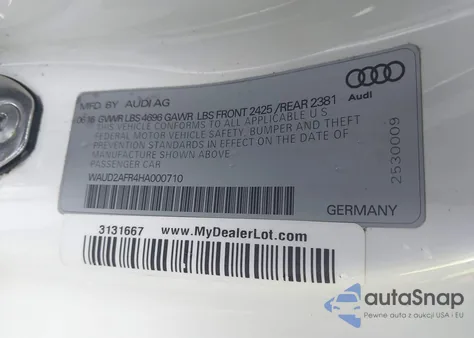 2017 Audi A5 2.0T Sport from USA, damaged, VIN WAUD2AFR4HA000710